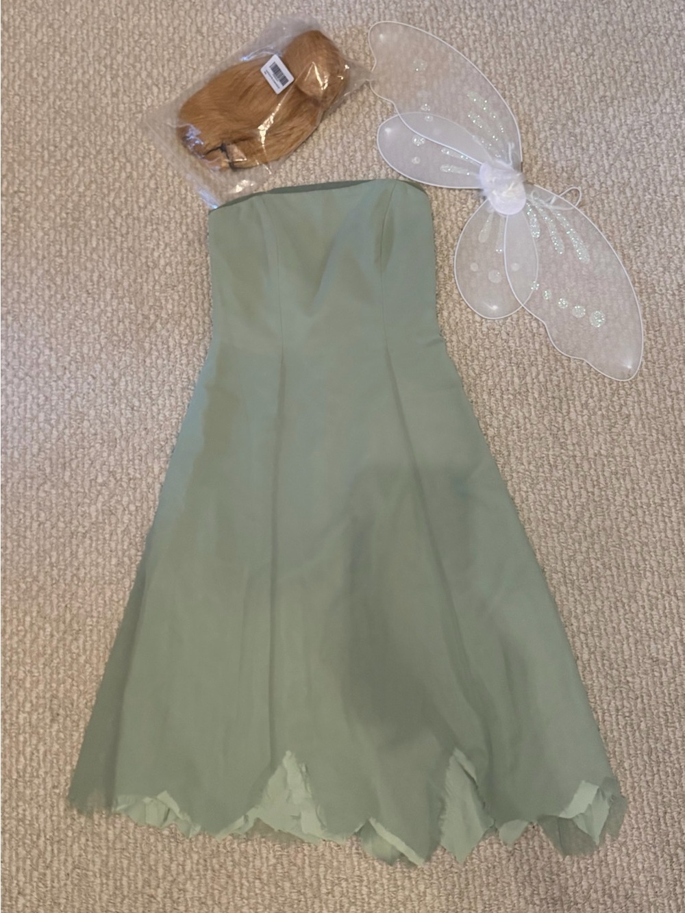 Strapless Sage Green A-Line Dress tinkerbell costume